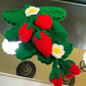 Vintage Wall Decor Strawberries Handmade Crochet 3D  11 1/2 in long